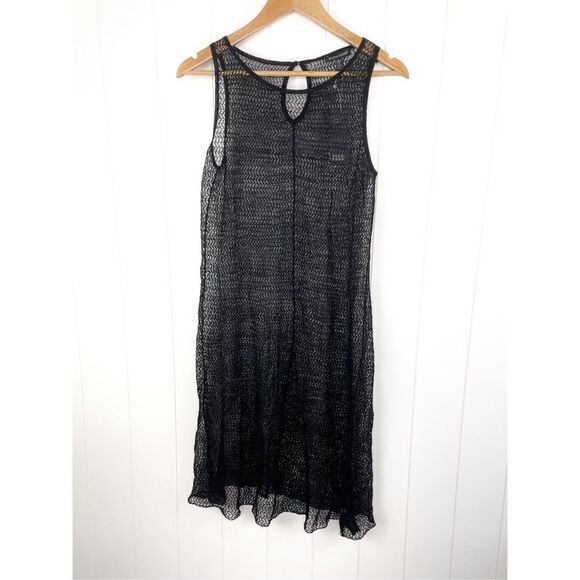 NWT $318 Eileen Fisher Sheer Hemp Herringbone Lace Open Knit Tank Dress Black - Picture 3 of 14